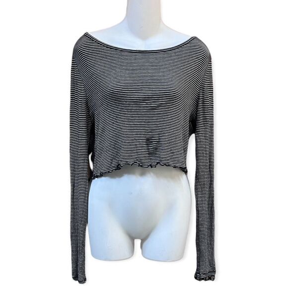 BRANDY MELVILLE OS LONG SLEEVE STRIPED CROP TOP - Picture 1 of 4